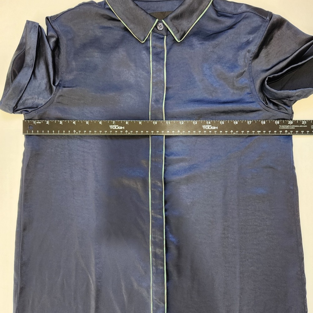 Wildfang NWOT Empower Satin Shirt Dress XS Navy Blue Short Sleeve Midi WD8211‎ - Picture 4 of 7